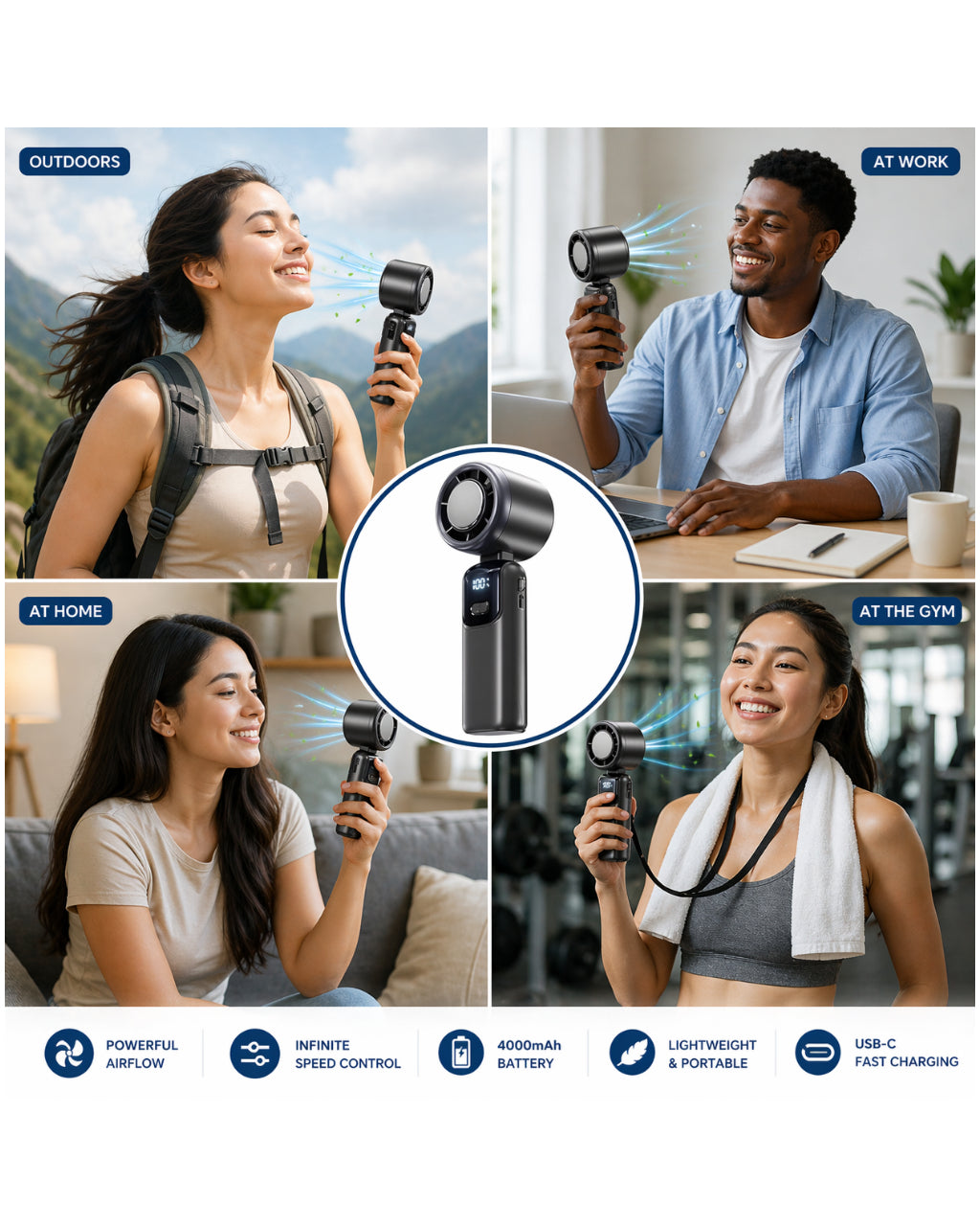 Mini Turbo Handheld Fan — Rechargeable, Adjustable Speed