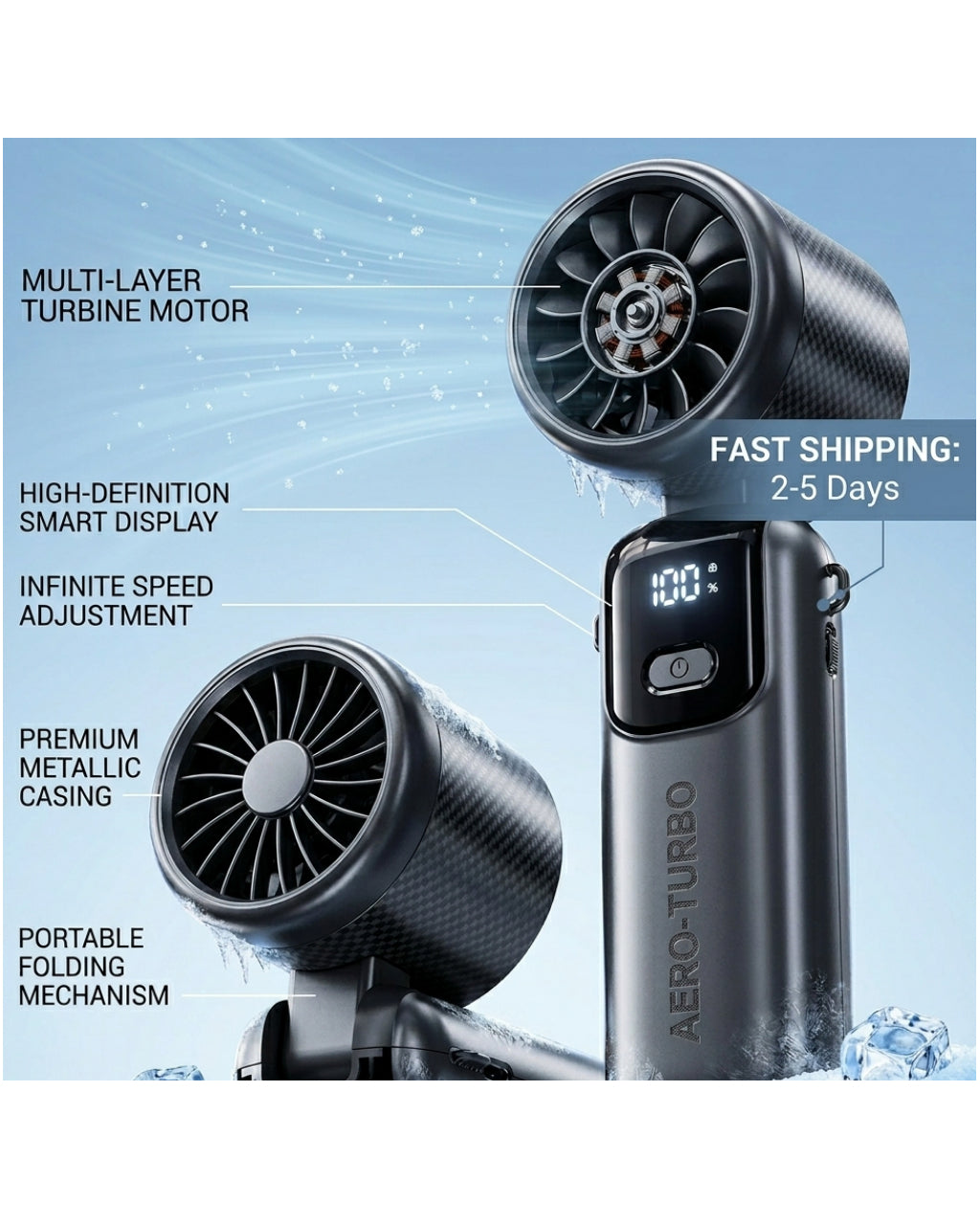 Mini Turbo Handheld Fan — Rechargeable, Adjustable Speed