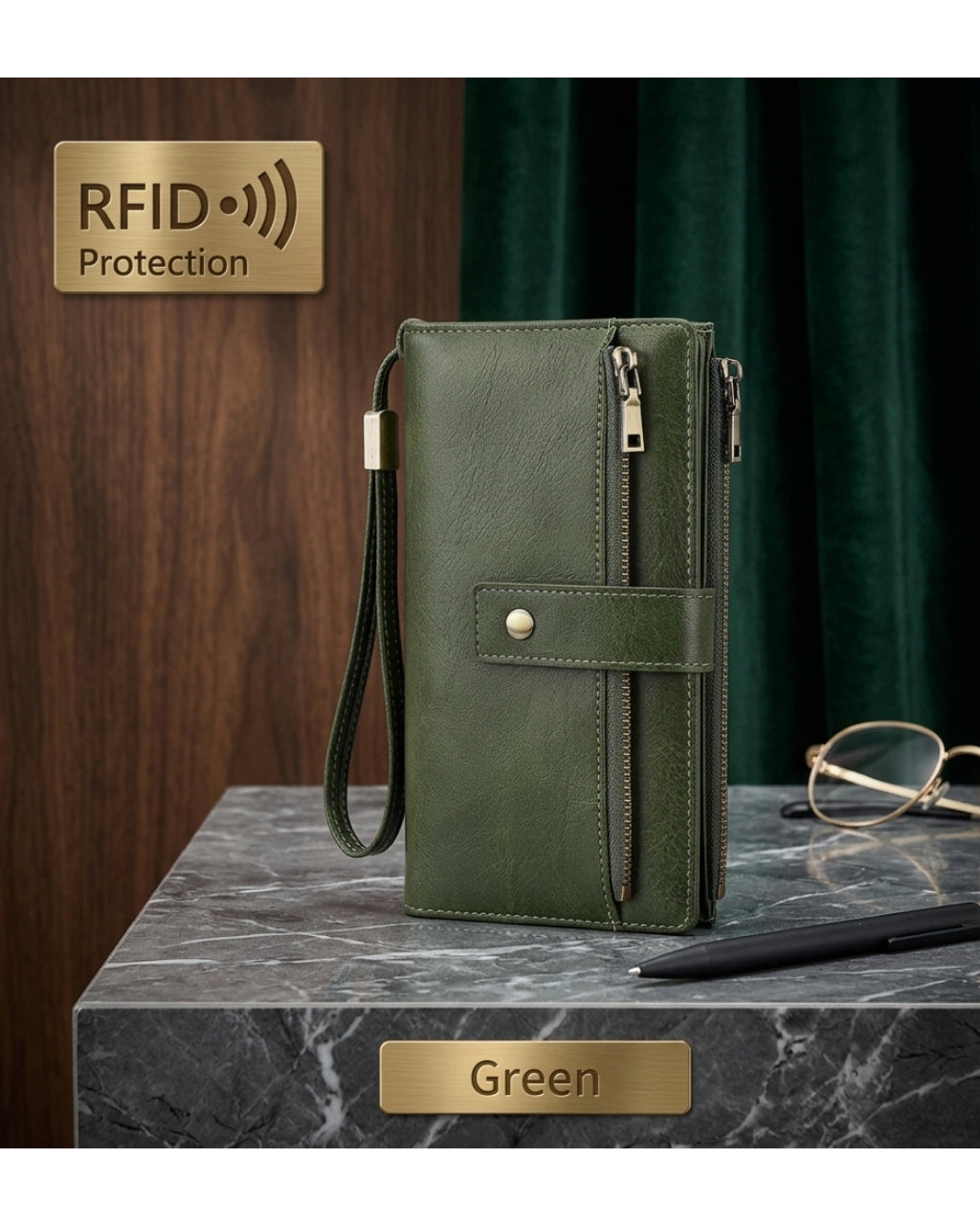 LuxeGuard Long Wallet — RFID Blocking, Slim & Elegant