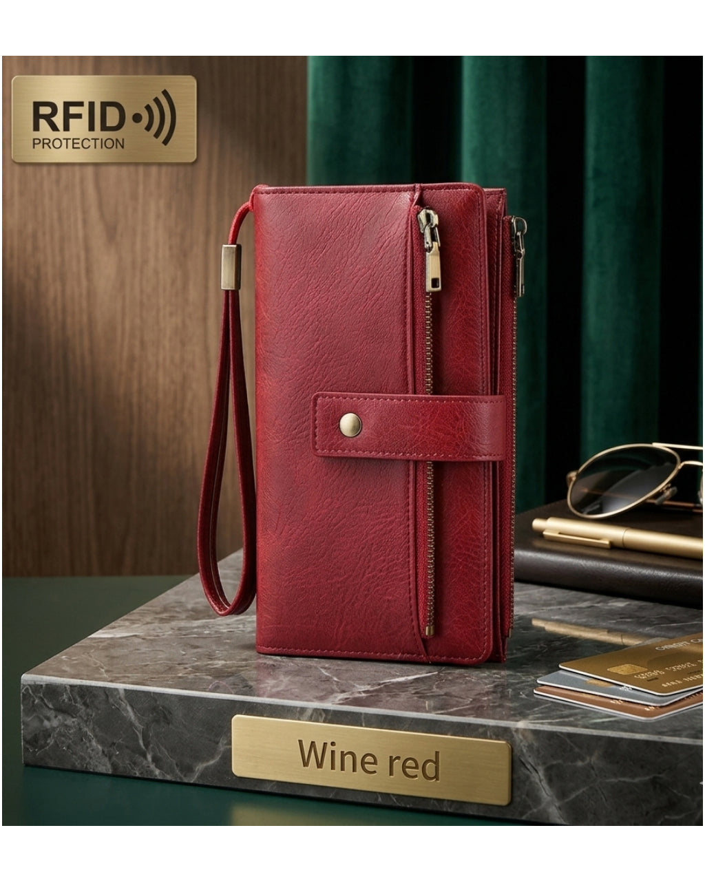 LuxeGuard Long Wallet — RFID Blocking, Slim & Elegant