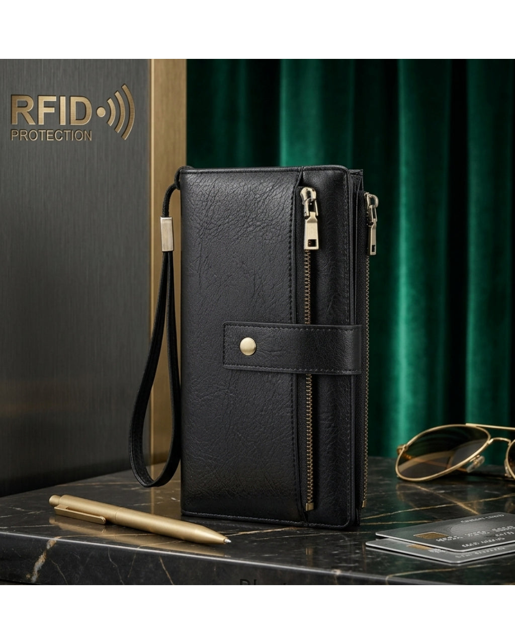 LuxeGuard Long Wallet — RFID Blocking, Slim & Elegant