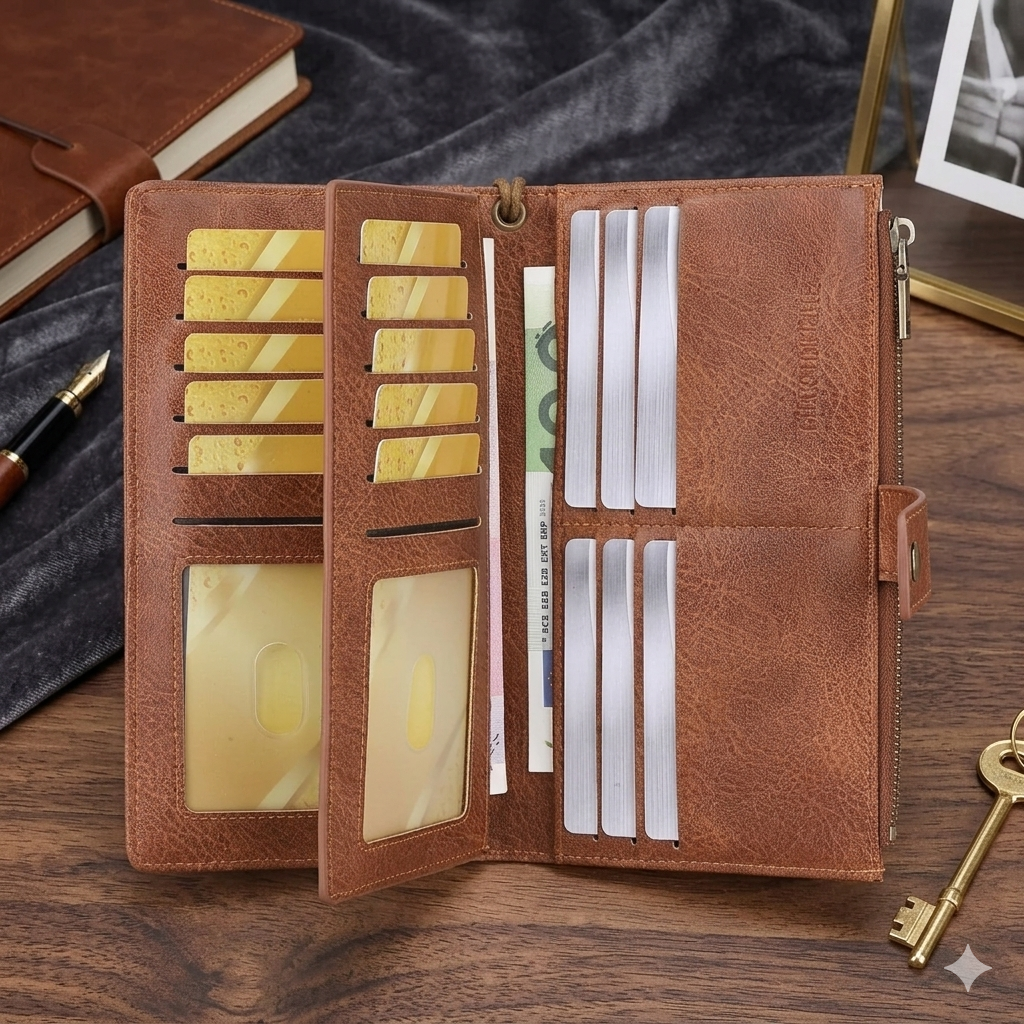 LuxeGuard Long Wallet — RFID Blocking, Slim & Elegant