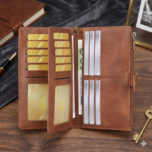 LuxeGuard Long Wallet — RFID Blocking, Slim & Elegant